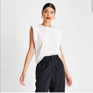 Future Collective Shoulder Padded White Sleeveless Top